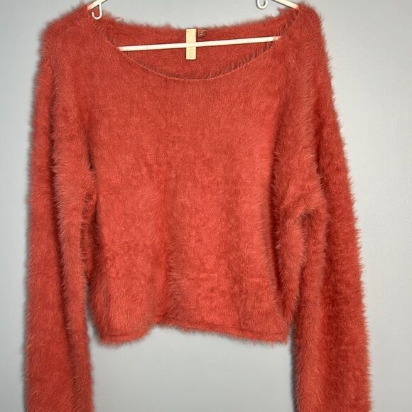 Pilcro Anthropologie Eyelash Sweater Small Pink Fuzzy Scoop neck Cropped Sweater - Picture 1 of 5